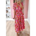 Rose Floral Short Sleeve Smocked Waist Maxi dress