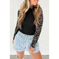 Black Floral Lace Patchwork Long Sleeve High Ne...