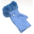 Blue Faux Fur Fingerless Gloves with Diamante D...