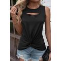 Black Laser Cut Slits Twist Front Tank Top