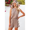 Smoke Gray Corded Sleeveless Top and Pocketed S...