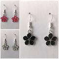 Enamel Flower Charm Earrings Silver Plated Hooks