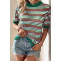 Dark Green Striped Pattern Contrast Trim Pointe...