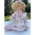 Kneeling Little Girl Porcelain Doll On Pillow W...