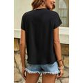 Black Geometric Floret Embroidered Short Sleeve...