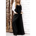 Black Knotted Straps Patch Pocket Wide Leg Jump...