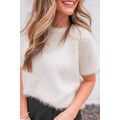 White Fuzzy Eyelet Knitted Sweater T-shirt