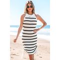 Black Stripe Knitted Drawstring Detail Sleevele...