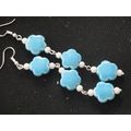 Stunning handmade blue ceramic flower bead long...