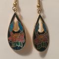 Cloisonne Earrings Orchid Flower Pierced Earrin...