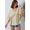Apricot V Neck Draped Batwing Sleeve Ruffle Top