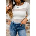 White Mesh Patchwork Long Sleeve Bodysuit