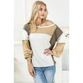 Khaki Exposed Seam Color Block Patchwork Top