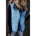 Sky Blue Plush Collared Quilted Zipped Puffer Vest