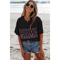Black MAMA Letter Graphic Neon T Shirt