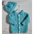 Hand Knitted Baby Jacket & Matching Hat in Blue...