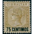 Gibraltar 1889 75c on 1s bistre '5’ with short ...