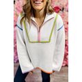 White Colorful Edge Quarter Zip Drop Shoulder S...