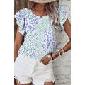 Sky Blue Leopard Layered Ruffle Short Sleeve Ca...