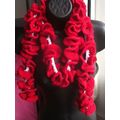 Handmade crochet ruffle scarf, red & white, acr...