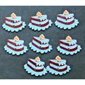 8 Blue Cake Shaped Wooden Buttons - 25mm high x...