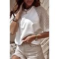 White Pointelle Lace Half Sleeve Crew Neck Tee