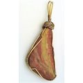 Petrified Wood Brass Wire Wrap Gemstone Pendant 14