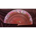 Wood Handpainted Hand Fan - Deep Burgundy with ...