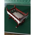 Mahogany Rocking Cradle White Bedding 1:12th Do...