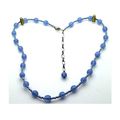 Light Sapphire Blue Opal Glass Beaded Choker Ne...