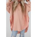 Crinkle Splicing Raw Hem High Low Oversized Blouse