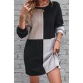 Black Ribbed Color Block Drop Shoulder Long Sle...