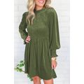 Moss Green Frilled Neck Smocked Bodice Velvet D...