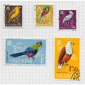 UGANDA 1965 BIRDS 5 STAMP LOT FISH EAGLE TURACO...