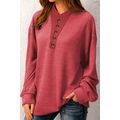 Red Plain Buttoned Henley Sweatshirt