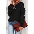 Black Hollow-out Puffy Sleeve Knit Sweater