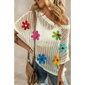 White Crochet Flower Hollow-out Sweater T Shirt