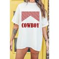 White Oversize COWBOY Graphic Round Neck Short ...