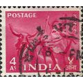INDIA, MAMMAL, Bullocks, pink 1955, 2rupee, #5