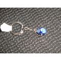 Handmade blue white glass flower bead keyring b...
