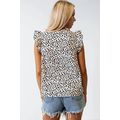 Leopard Ruffle Sleeve Embellished V-neck Blouse