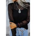 Black Dotty Lace Sheer Mock Neck Long Sleeve Bl...