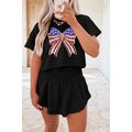 Black Sequined Flag Bow Pattern Short 2pcs Skor...