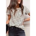 Apricot Cheetah Print O-neck Short Sleeve T Shirt