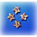 4 x 17mm wooden painted star Craft Buttons Card Toppers small burgundy flowers