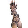 Black Fingerless Lace Gloves Wrist Length Ruffl...