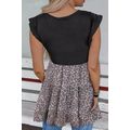 Black Ruffle Sleeve Bodice Leopard Splice Blouse