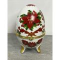 Porcelain Painted Floral Egg Footed Trinket Box...