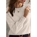 White Buttoned Bishop Sleeve Crew Neck Sweater