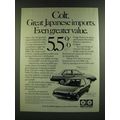1986 Mitsubishi Colt E 3-Door and E 4-Door Ad - Great Japanese Imports